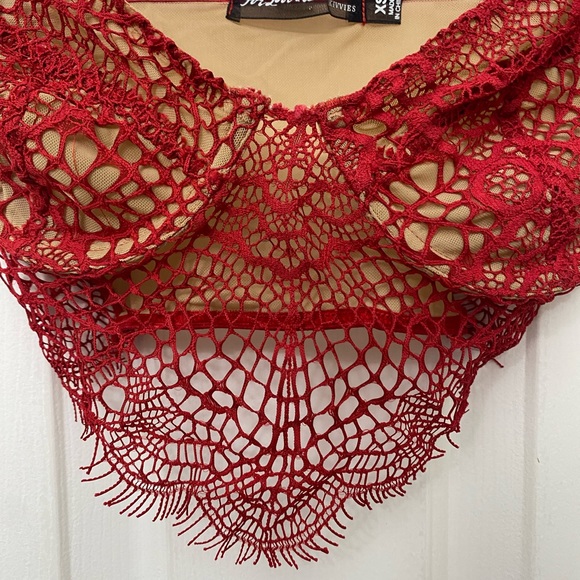 For Love and Lemons Bat your Lashes Skivvies Red Lace Mesh Bra - Picture 2 of 5